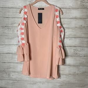 Laura Jane cold shoulder embroidered ruffle blouse